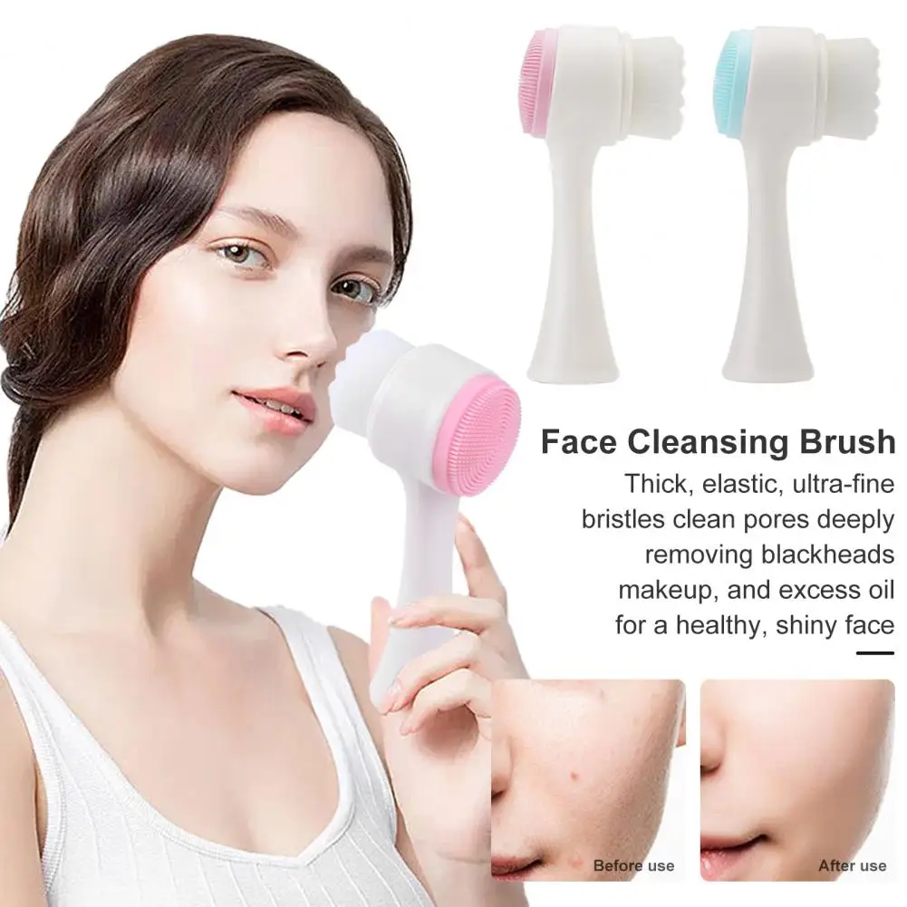 2-In-1 Face Cleansing Brush Double-sided Silicone Face Wash Scrubber Deep Pore Cleaning Manual Facial Massager Brush