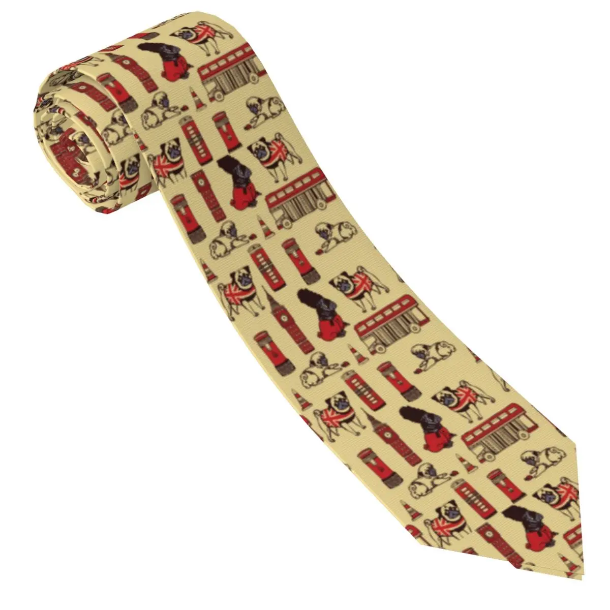 Custom London Pug And Red Bus Tie Men Printed Necktie British Flag UK Pride For Business Mens Silk Tie