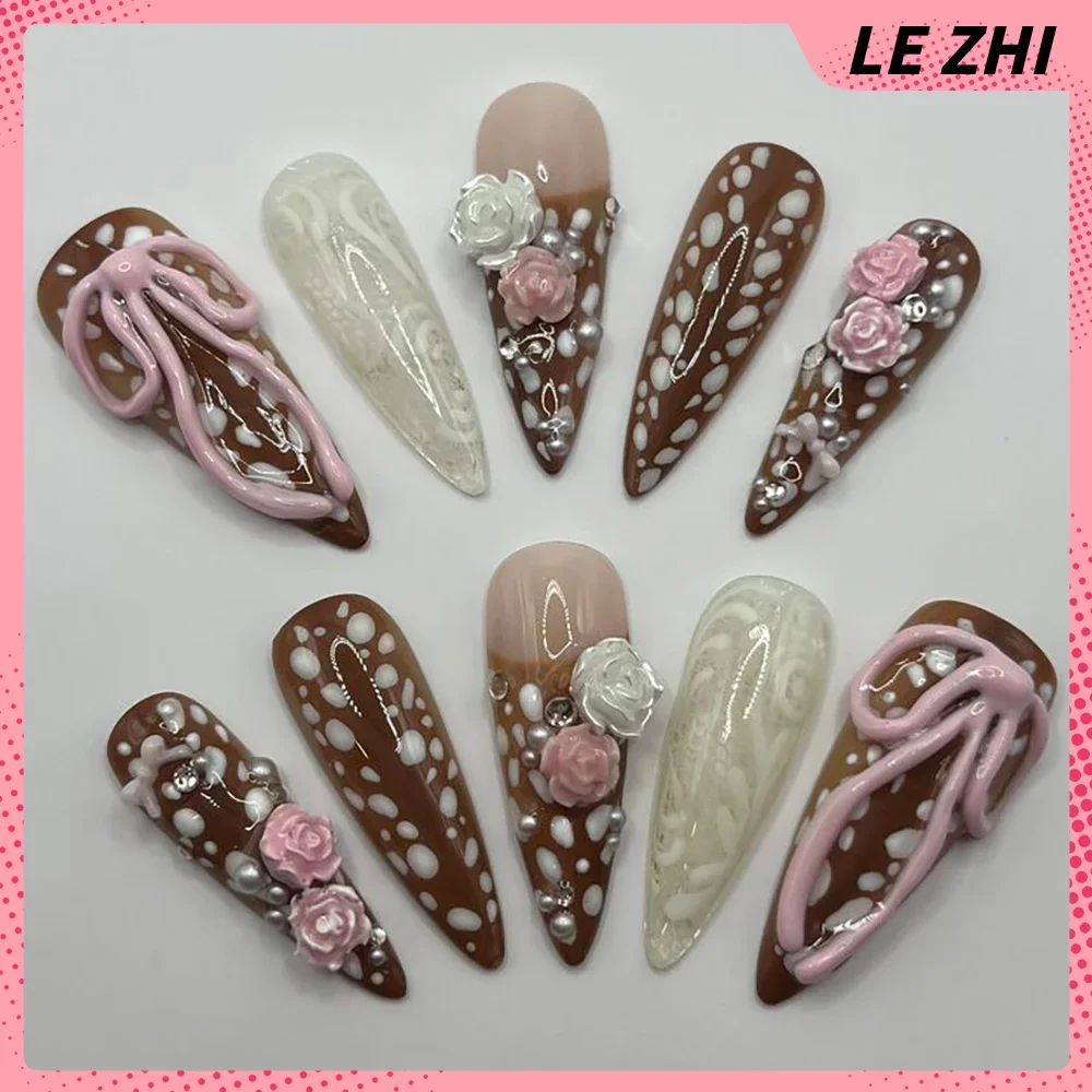 Autumn/winter 2025 Popular Fawn Pattern Press On False Nail Art 10Pcs Handmade 3D Hand-Drawn Little Deer Nails Sticker Gift