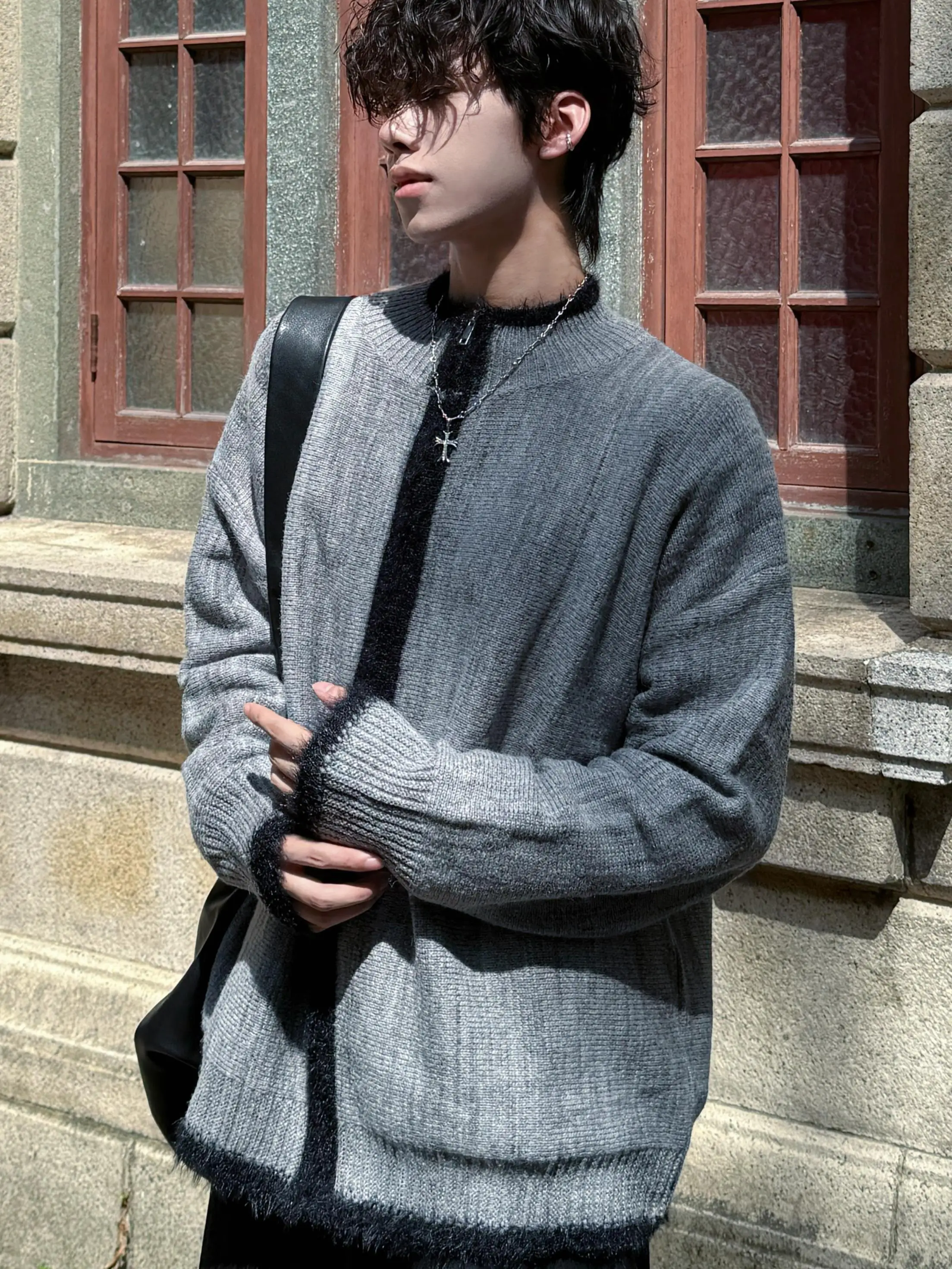 

Вязаный свитер на молнии в американском стиле ретро, мужской осенне-зимний свободный цветной свитер с блузным воротником, открытый кардиган, свитер