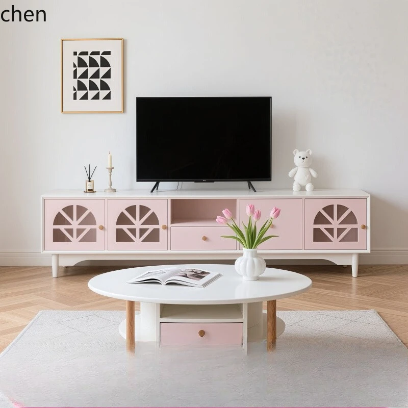 

LXC solid wood paint TV cabinet coffee table combination modern simple living room floor TV cabinet