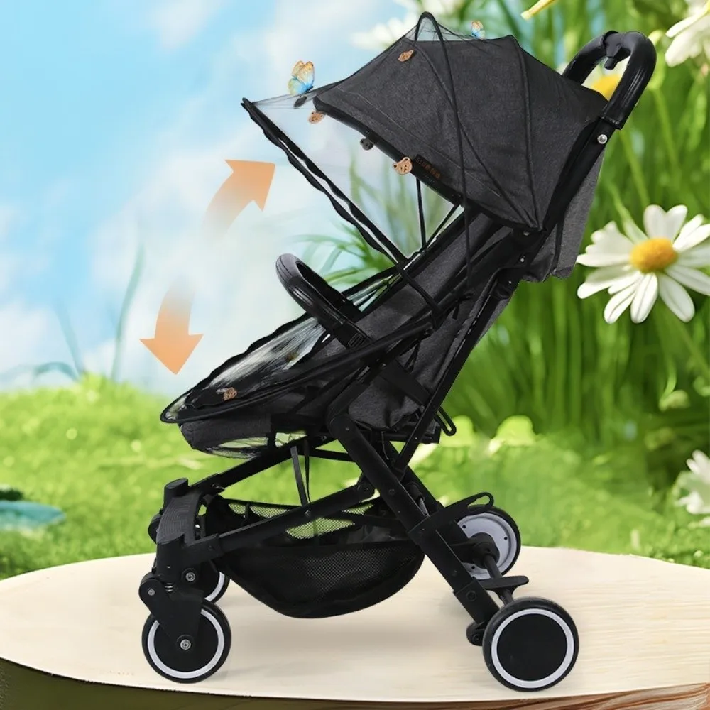New Ventilate Stroller Mosquito Net Mesh Zipper Pushchair Mosquito Net Cartoon Embroidery Folding Baby Mosquito Cover Outside view 5