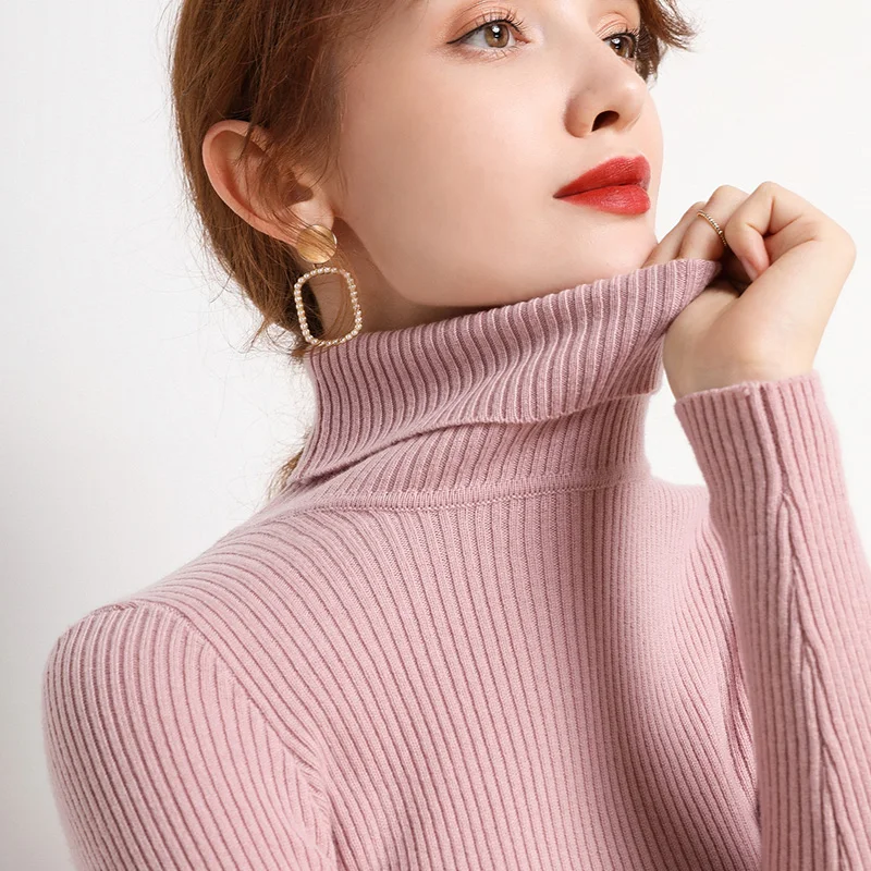 Knitted Turtleneck Pullovers Women Sweater Soft Warm Cashmere Jumpers Basic Solid Sweaters For Woman Autumn Winter Bottoming Top