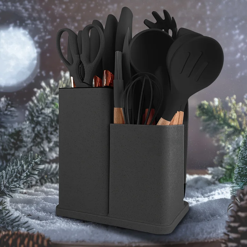 

19 set high quality silicone kitchen ware suit, with wooden handle and cutter-heat resistant, non-stick cooking