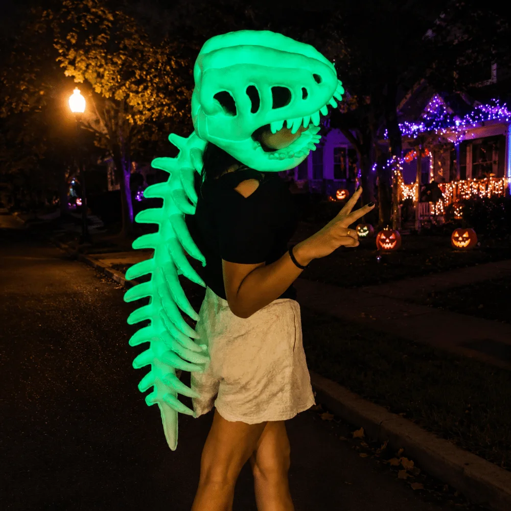 Luminous Dinosaur Skeleton Mask Headgear 3D 75/116CM Dinosaur Bone Head Hat Breathable Creative