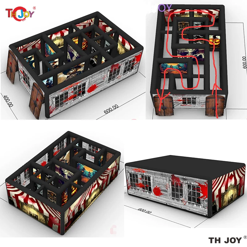 Fast Air Ship 6x4m Custom Made Inflatable Halloween Haunted House Maze Blow Up Air Labyrinth Maze Challenge Game with Blower