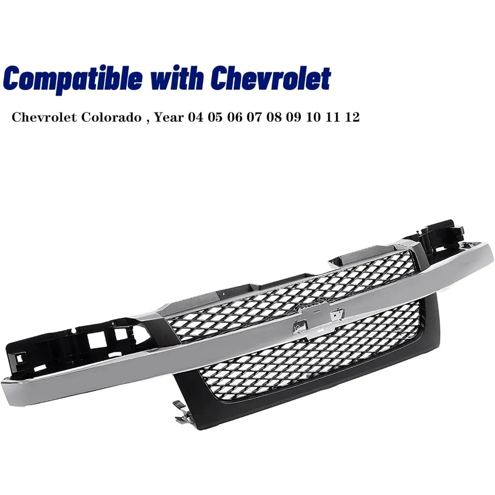 2004-2012년형 쉐보레 콜로라도 호환 다크 그레이 메쉬 인서트 그릴 (크롬 센터 몰딩 바 포함)