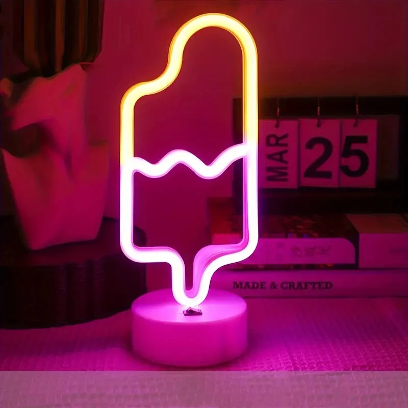 Ice Cream Popsicle Wall Decor LED Neon Sign Light for Kids Grils Party Convenience Store Shop Restaurant Decoration