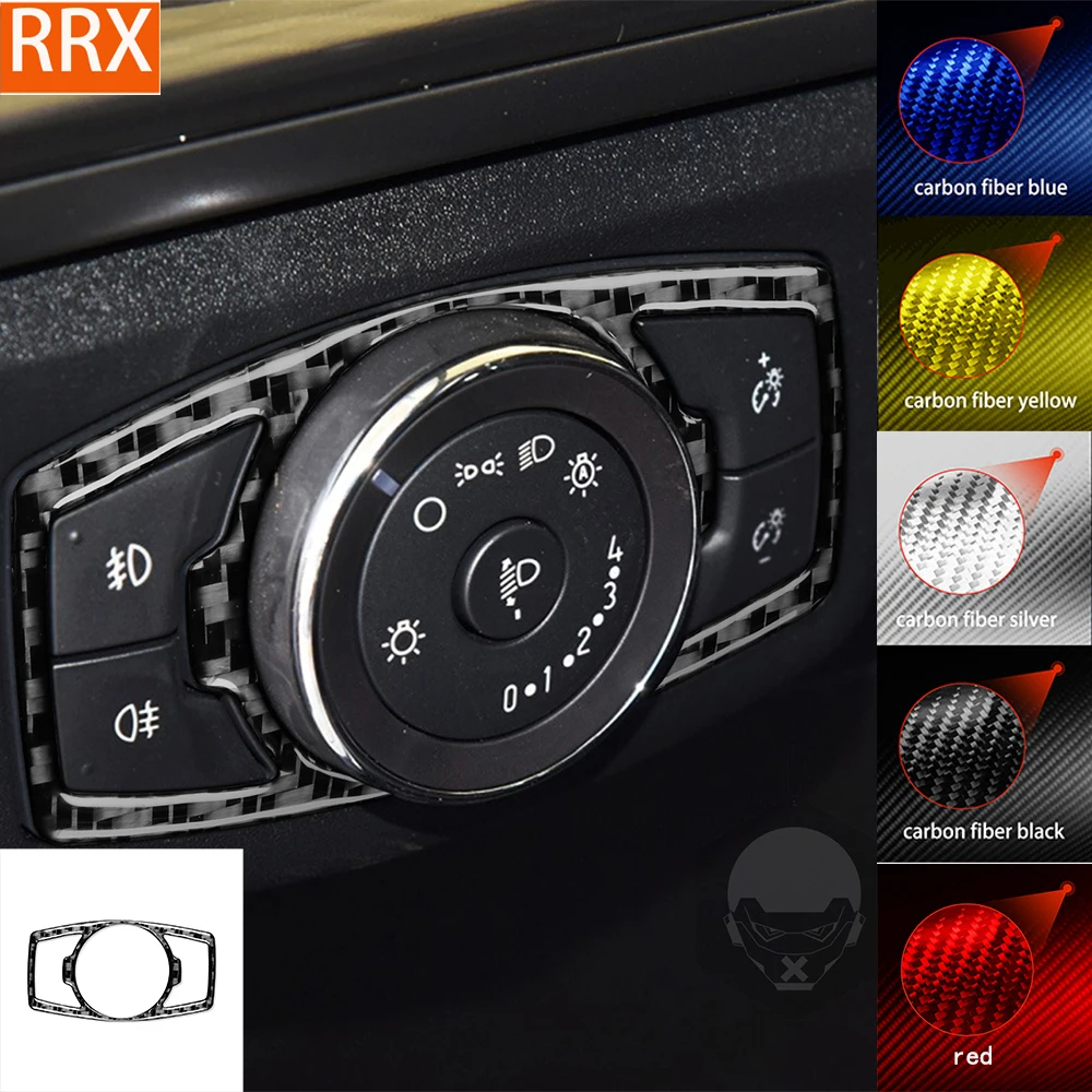 For Ford Mondeo 2013-2017 Center Dashbaord Headlight Button Frame Parts Tuning Soft Real Carbon Sticker Car Interior Accessories