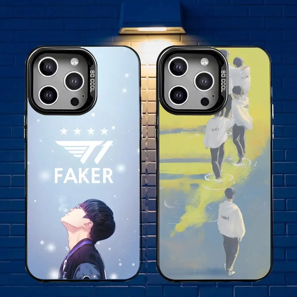 

L-LOL T1 F-Faker Phone Case For iPhone 16,15,14,13,12,11,Mini,Pro,E,MAX Gray Matte Silicone Black Cover