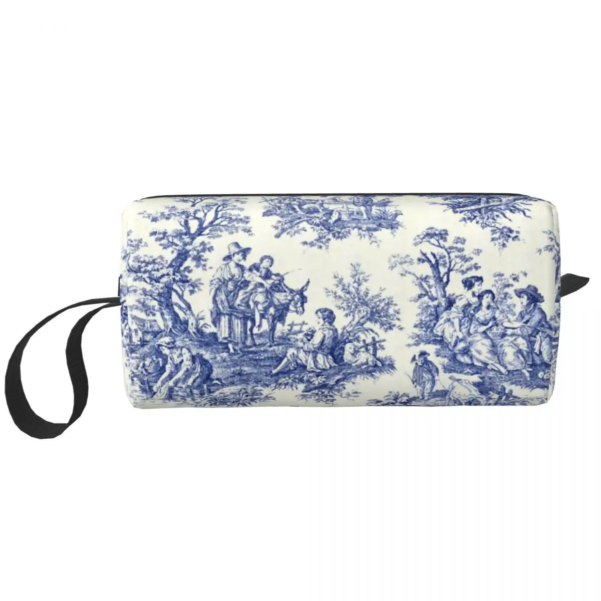 French Navy Blue Toile De Jouy Motif Pattern Travel Toiletry Bag Traditional France Art Cosmetic Makeup Beauty Storage Dopp Kit