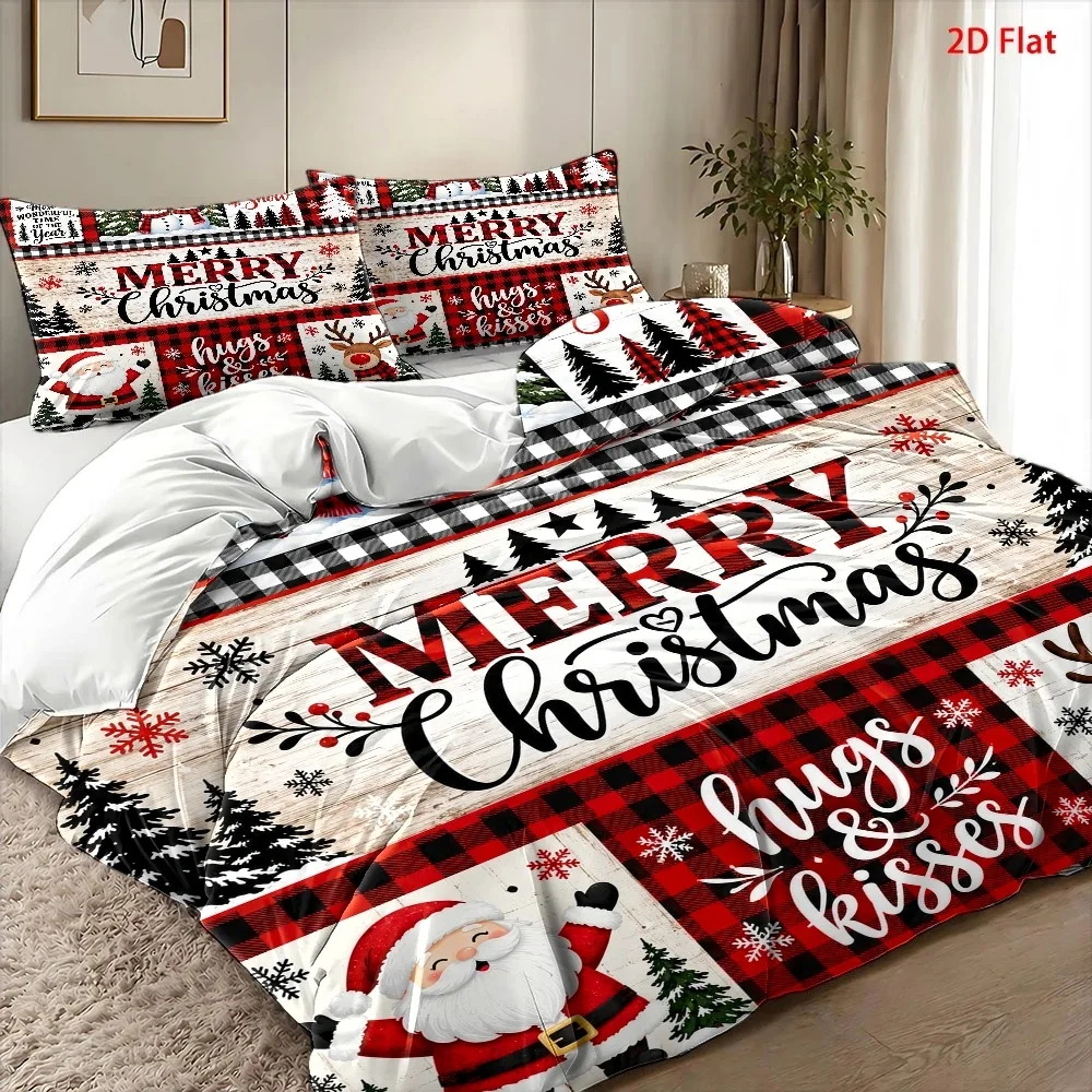 Santa Claus, Snowman, and Reindeer Theme Bedding Set (1*Quilt Cover + 2*Pillowcases) Comforter Sets Quilt Cover Bedding Set Breathable Polyester Invisible Zipper Machine Wash