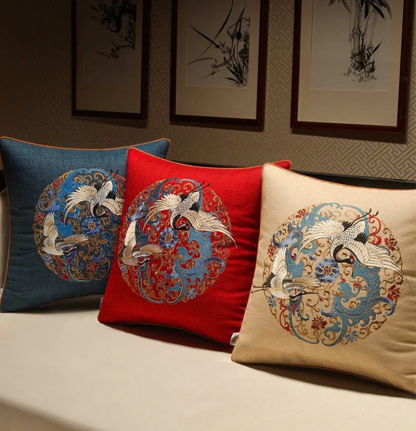 Chinese Style Sofa Pillow Cover, Oriental Decor Cushion Cover for Living Room, Detachable Bed Head Back Cushion, Waist Support