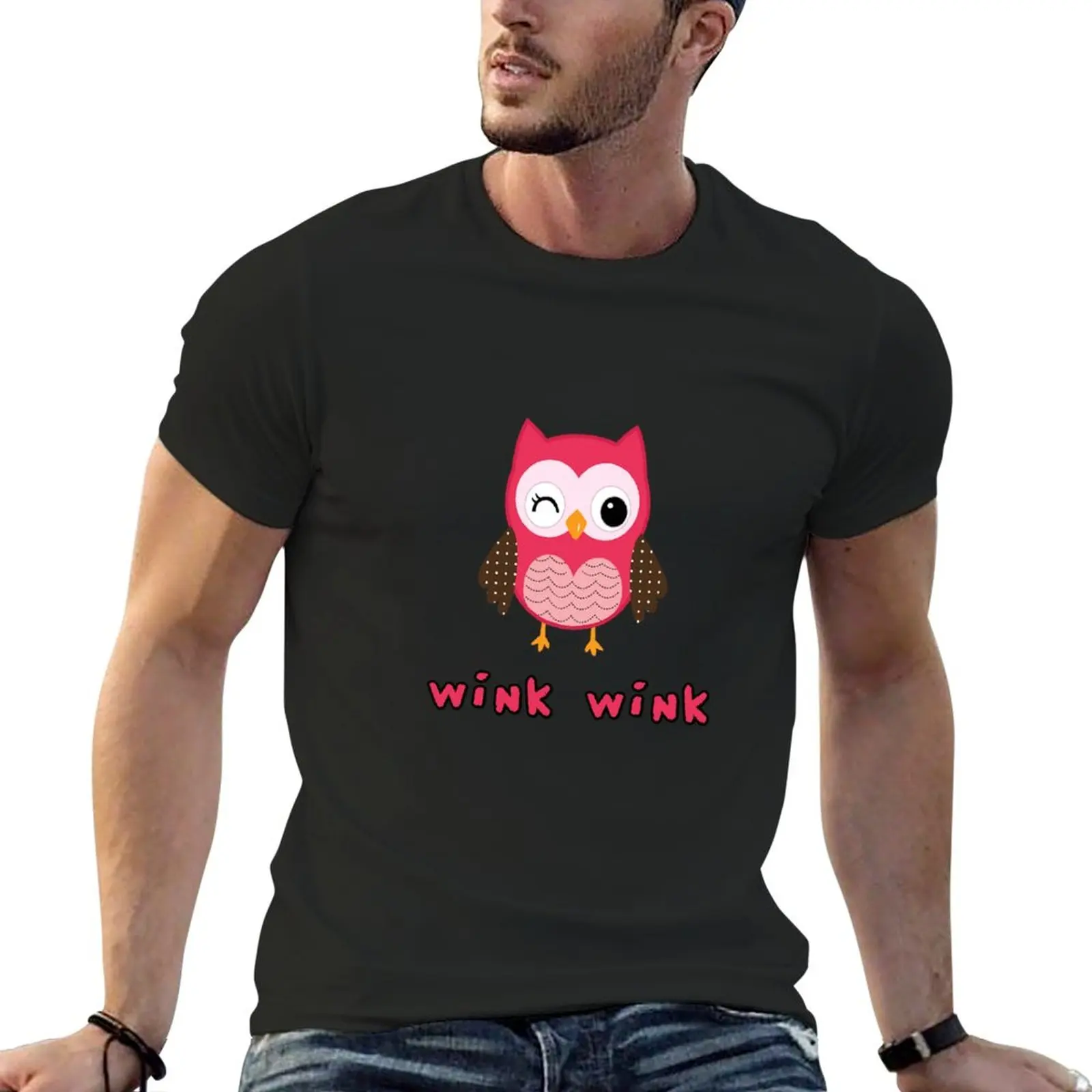 Wink Owl T-Shirt tops cute tops tees Men's cotton t-shirt