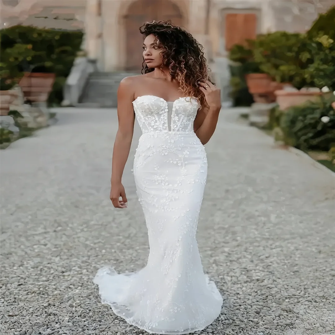 

Сексуальные свадебные платья русалки по индивидуальному заказу, свадебные платья без бретелек, без рукавов, трапециевидные платья с аппликацией, платья невесты Vestidos De Novia
