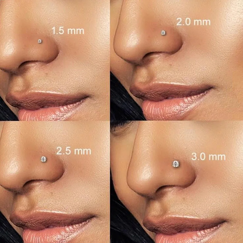 20G Surgical Steel Round Flat Ball Clear Diamond CZ Nose Stud Rings L Shaped Piercing Jewelry For Woman and Man 1PCS/4PCS Set