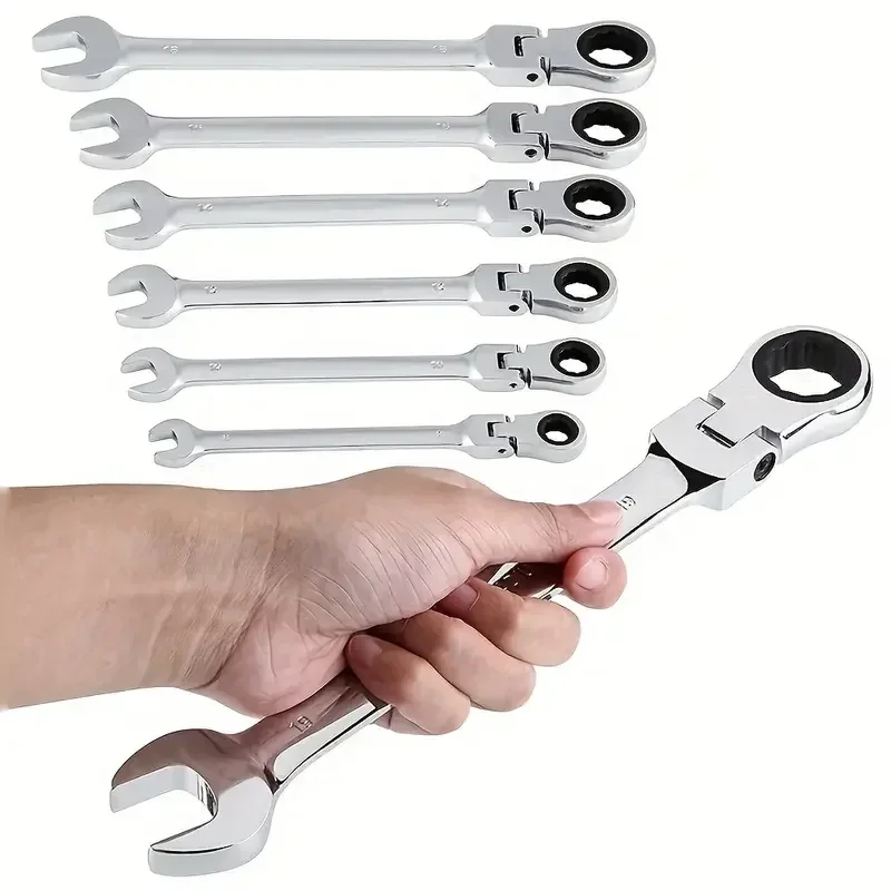 Flex Head Ratchet Wrench Set, Metric, Chrome Vanadium Steel Combination Spanner Key Wrench Kits Hardware Hand Tool