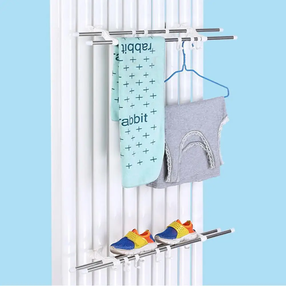 Double Pole Radiator Towel Rail With 6 Hooks Strong Load-Bearing Capacity Drying Rack For Effortless Setup Double Pole Radiator