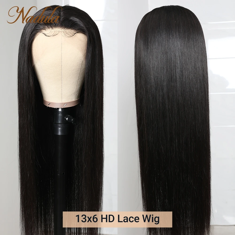 Nadula Hair 13x6 HD Lace Frontal Wigs 180% Density Straight Human Hair Wigs PrePlucked Baby Hair Transparent Lace Wigs for Women