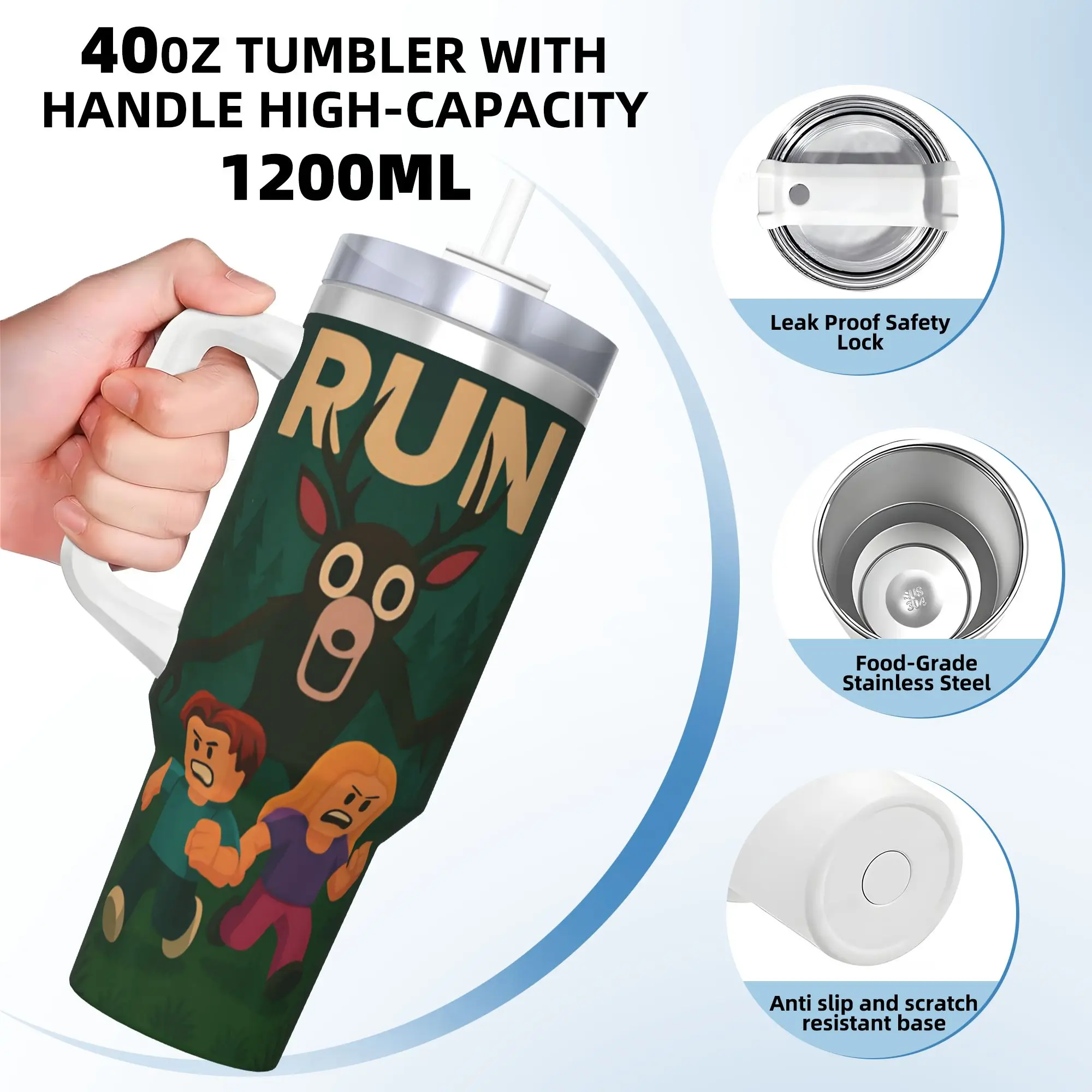 بهلوان من الفولاذ المقاوم للصدأ تشغيل 99 ليلاً في كوب أكواب الغابة مع شفاطات للمشروبات الساخنة زجاجة مياه تحافظ على الحرارة 40 أونصة كوب