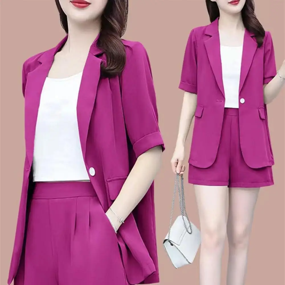 2 Piece Elegant Women Blazer Shorts Set OL Style Single Button Blazer Shorts Women Workwear Slim Fit Office Suit Casual Outfit