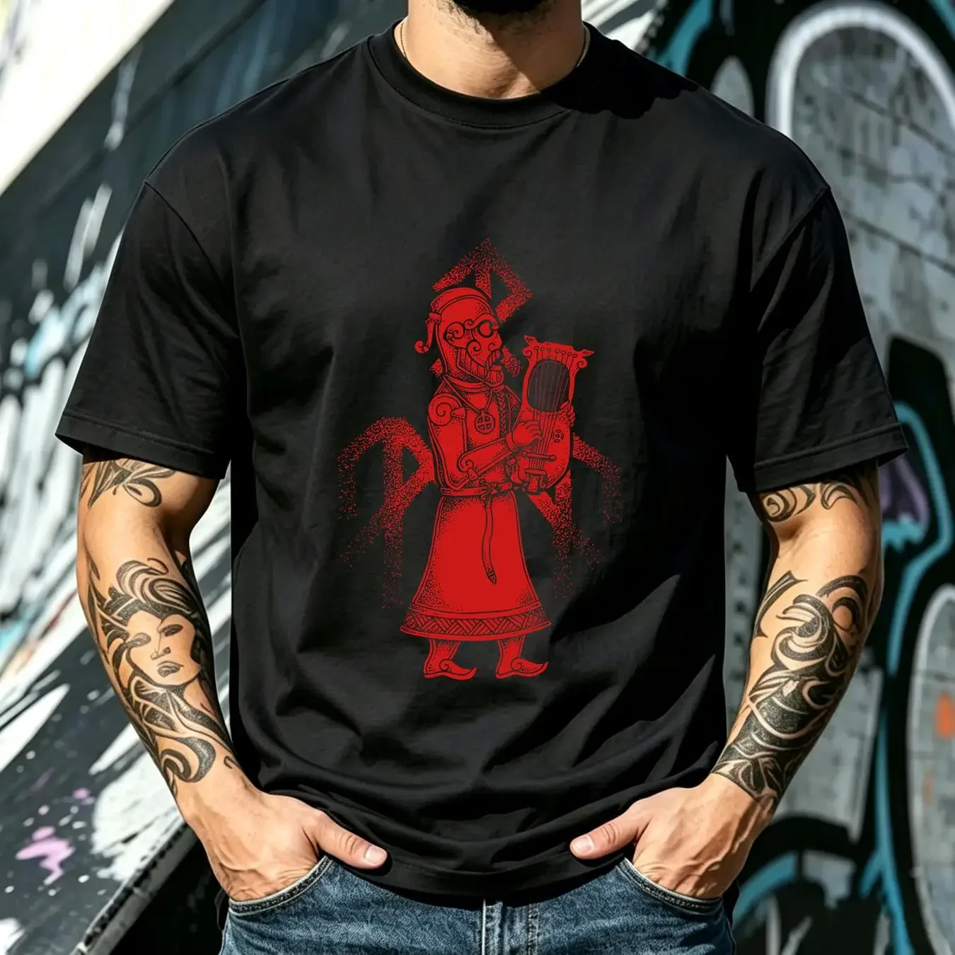 washed T Shirt Men's Wardruna Skald XX Large Black vintage Washed Soft Casual Comfortable Slightly streetwear Stretched homme