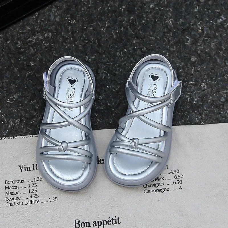 

Новинка 2025, детские сандалии-гладиаторы для девочек, пляжная противоскользящая обувь принцессы с открытым носком, модная и классическая обувь