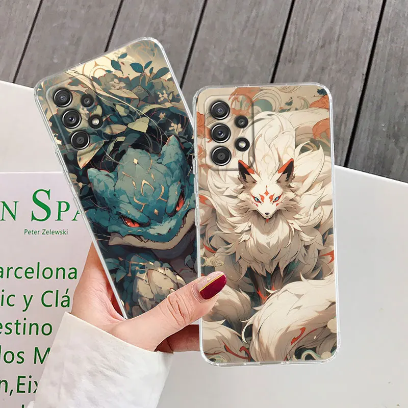 For Samsung A55 Case A54 A52 A53 5G A15 A14 A13 A23 A51 A34 A35 A33 A32 A72 A71 Clear Cover BULBASAUR NINE TAILS GYRADOS Pokemon