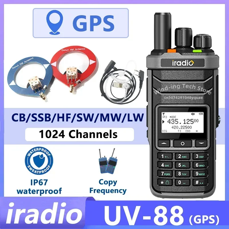 

Iradio UV-88 GPS Walkie Talkie All Band Unlock Ham Radio 1024CH CW LW MW SW AM FM SSB HF CB Прием LSB Type-C FM RT-860G Радио