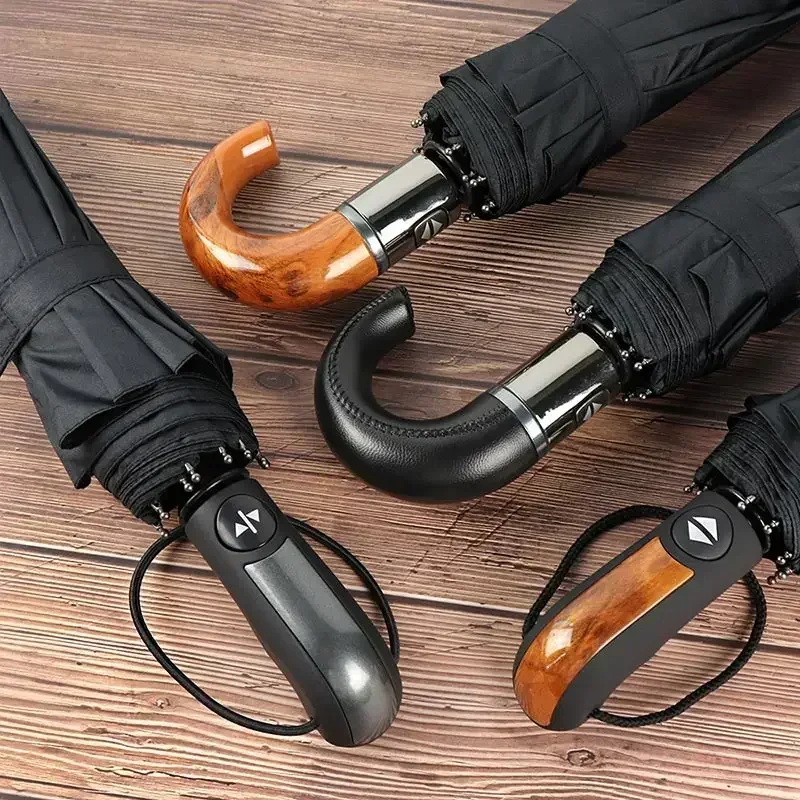 Luxury Reverse Umbrella Men Wooden Handle Large Automatic Umbrella Windproof Strong 10 Ribs Foldable Big Rain Umbrella Golf