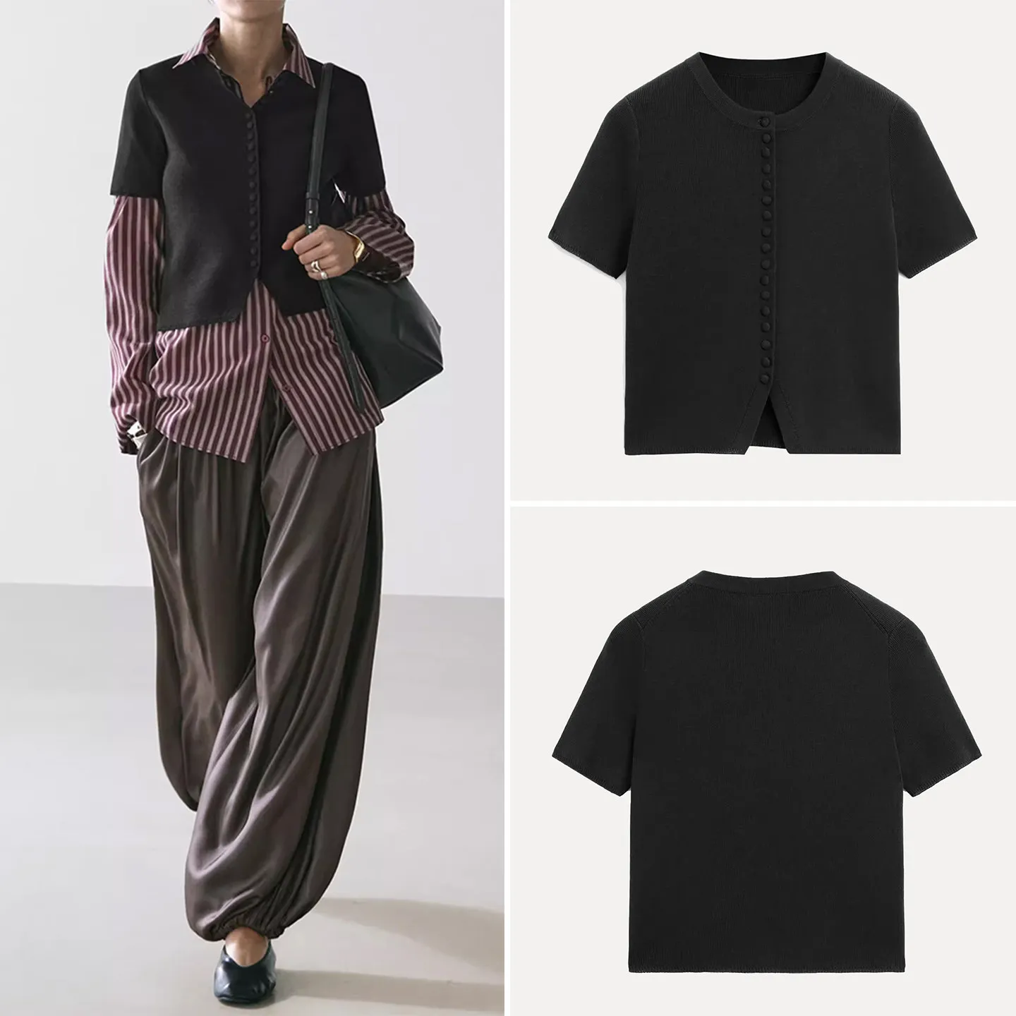 

Весна 2026: Женский комфортный вязаный свитер с круглым вырезом и коротким рукавом, простой стиль, повседневная одежда, ZADATA, свободный крой, трикотаж