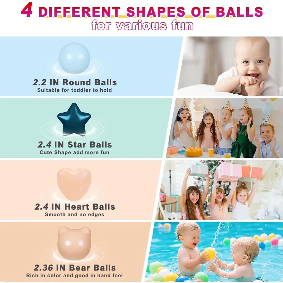 Star Ball Pit Ball Balls com formato de urso e coração, para bebês, crianças, cercadinho, piscina, filhote de cachorro, cachorro, gato, 50 peças