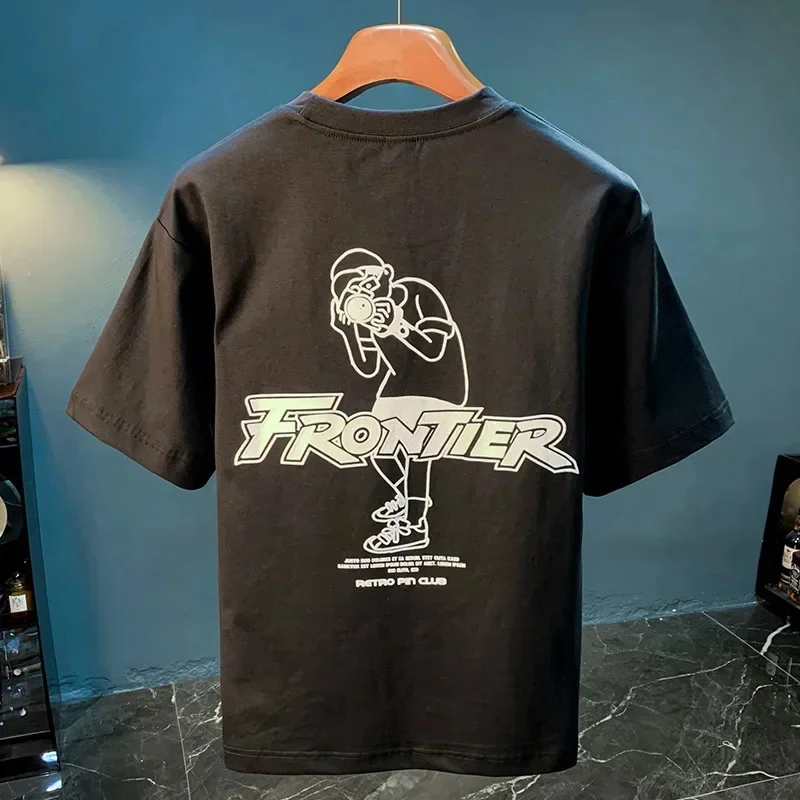 

Мужская футболка с персонализированным и креативным принтом лета 2026, свободный удобный топ с короткими рукавами, модная мужская одежда