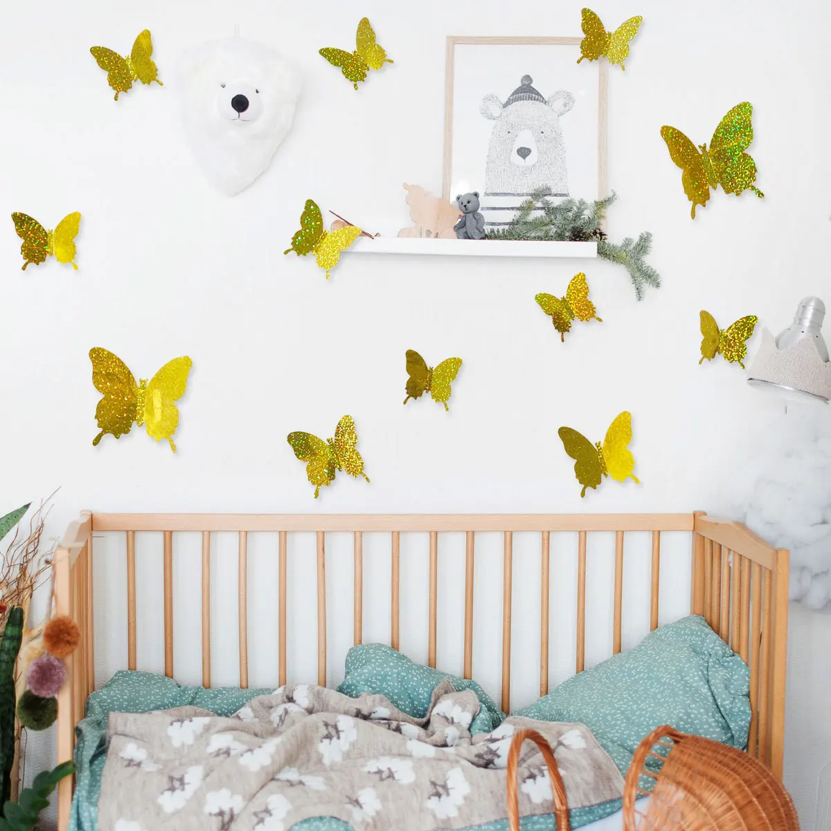 12Pcs Butterfly Stickers 3D Flash Color Wall Stickers for Home Decor Gold Silver Red Blue Stickers for Tile Window Diy Wall Art