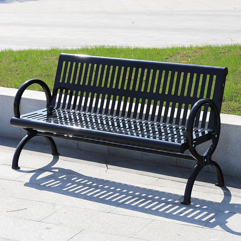 

Outdoor wrought iron park chair double black metal outdoor bench chair backrest community square welding park seat