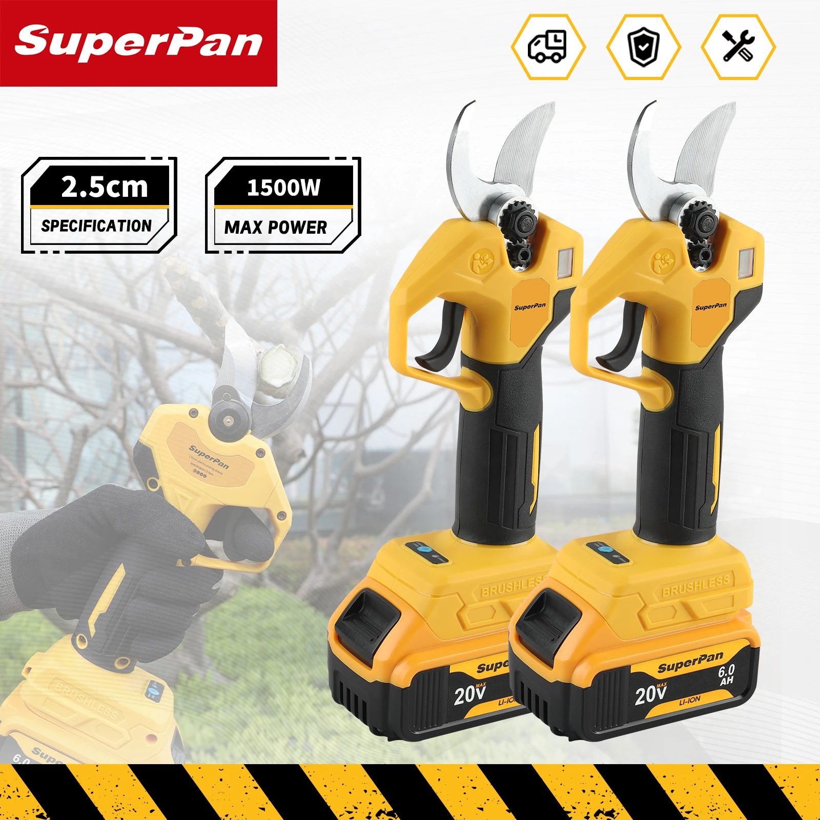 

Электрические секаторы SuperPan из высокоуглеродистой стали для обрезки кустов и деревьев, совместимые с аккумулятором DeWalt 20V