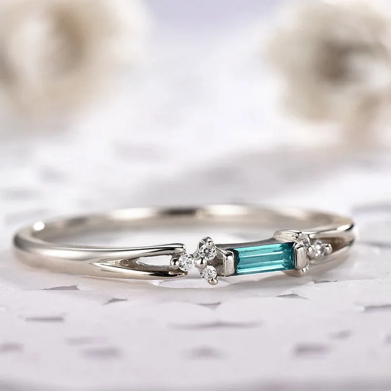 Huajie الحد الأدنى مربع الأخضر حجر الراين الزركون خواتم للنساء شخصية يوميا رائعة حلقة الملحقات الموضة