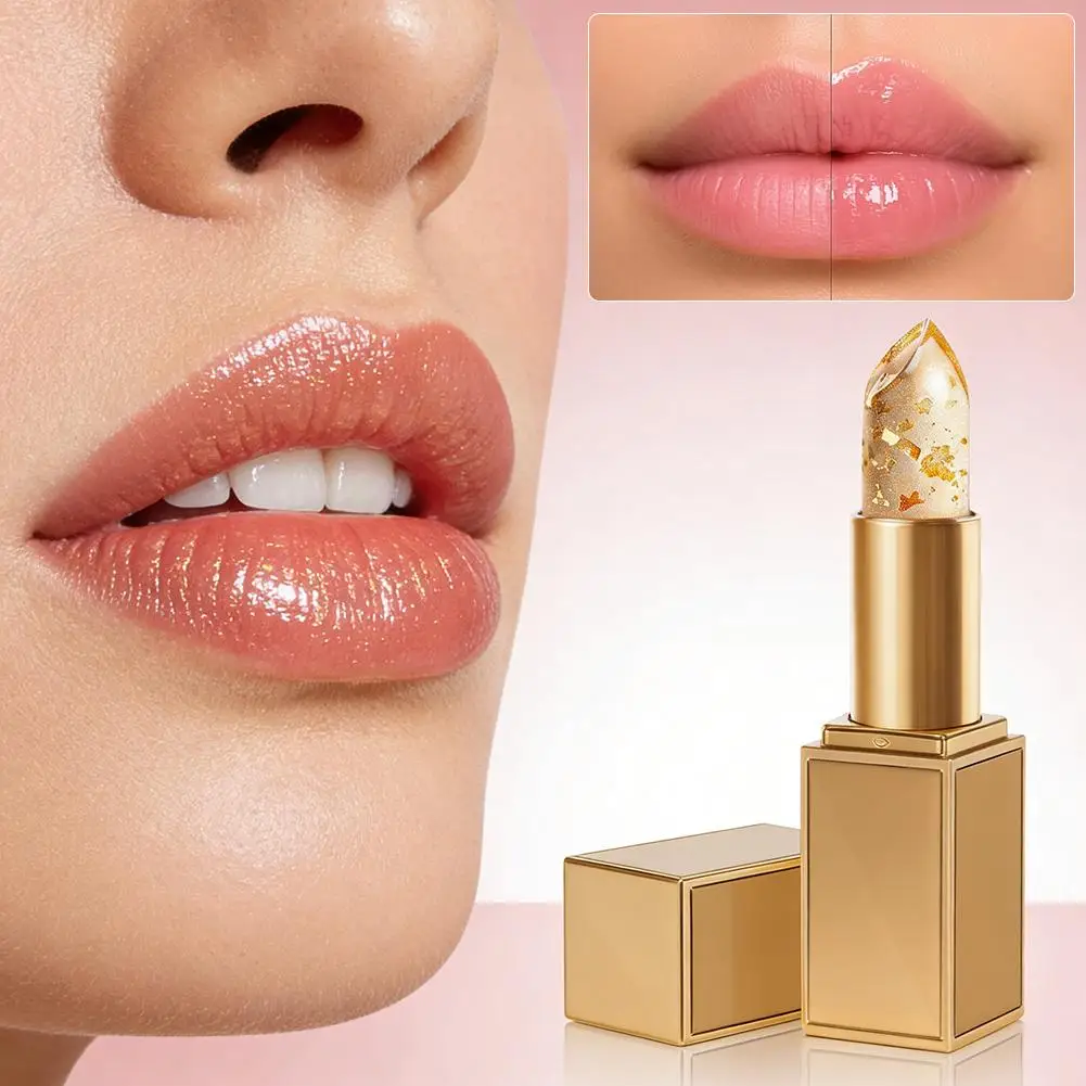 Gold Foil Color Changing Lip Balm Glossy Non-Sticky Nourishing Moisturizing Lasting Transferproof Color Changing Lipstick ﻿