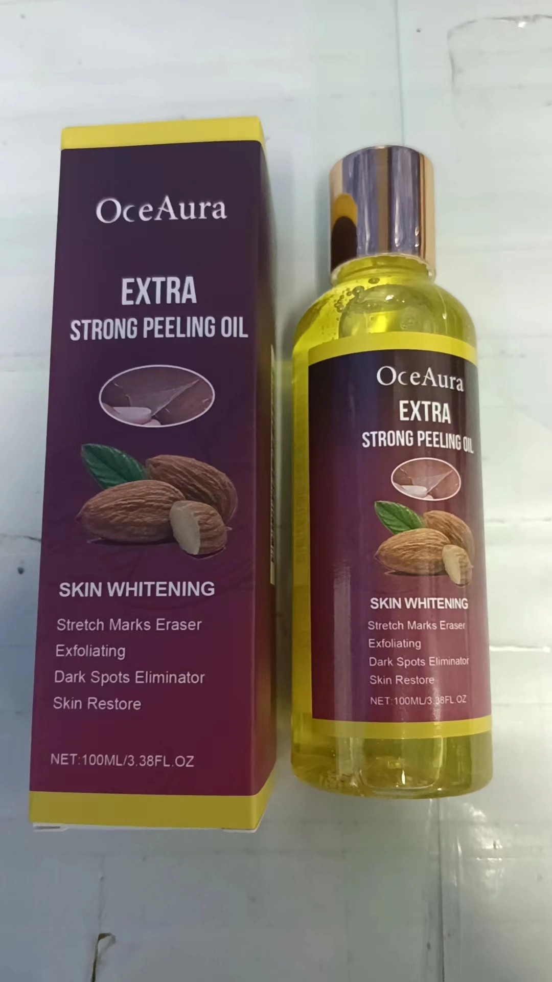 엑스트라 스트롱 필링 오일 - 스트레치 마크, 다크 스팟을 위한 피부 미백 및 각질 제거 트리트먼트 - 100ml/3.38FL.OZ 딥 리스토어링