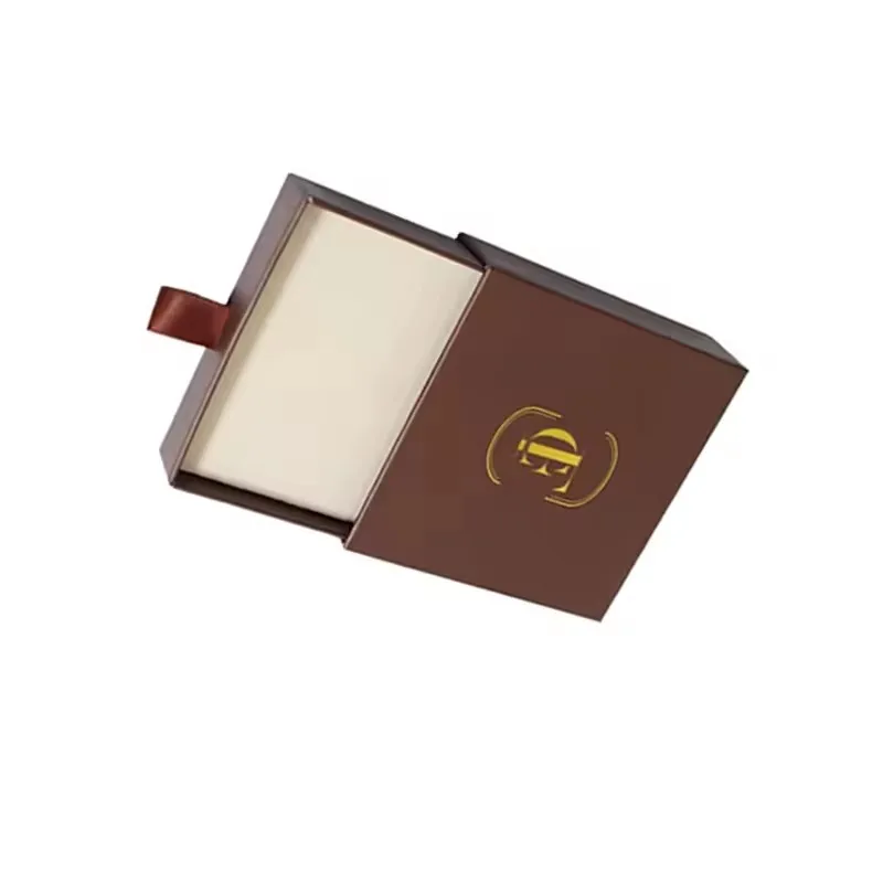 50pcs Custom logo Eco-friendly Small Rigid Paper Drawer Box with Pull-out Sliding Sleeve Embossed Jewelry Packaging
