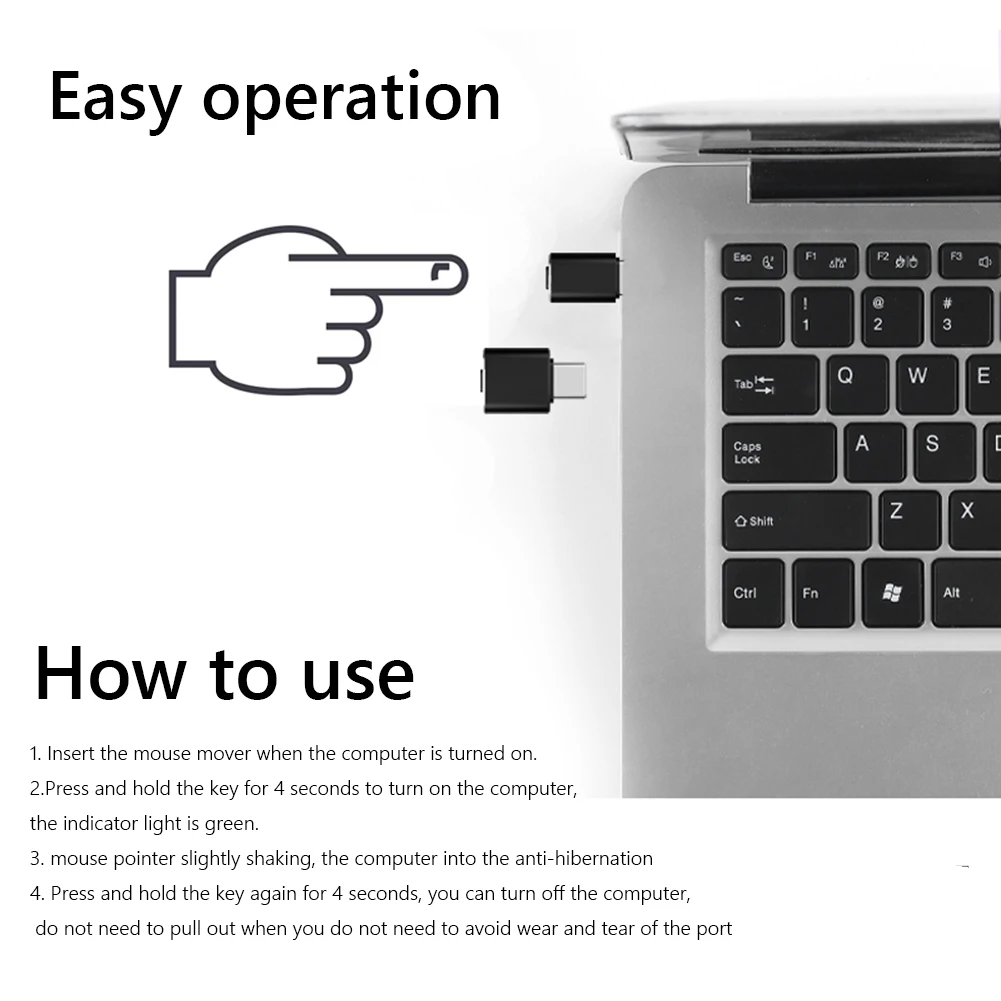 USB C เมาส์ Jiggler พร้อมปุ่มสวิทช์ตรวจไม่พบอัตโนมัติ Wiggler ไดร์เวอร์ฟรีเมาส์ย้ายอุปกรณ์เก็บคอมพิวเตอร์/แล็ปท็อป Awake