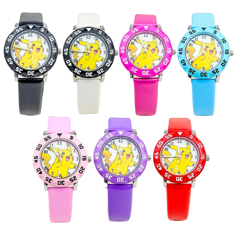 Miniso Anime Cartoon Pokemon Pikachu Runde Quarz Jungen Mädchen Student Uhr Nette Kinder PU Leder Gürtel Armbanduhr Weihnachten Geschenke