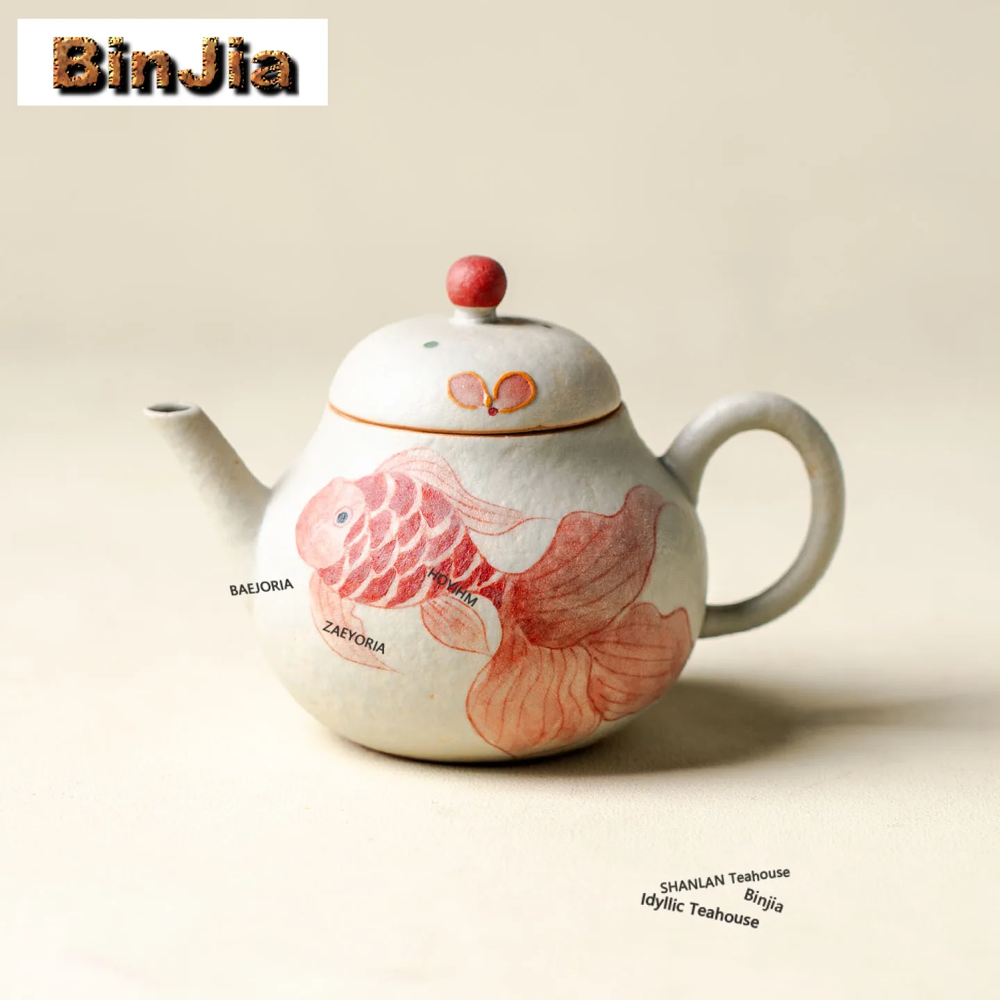 130ml Hand-painted Red Carp Teapot Handmade Tea Infuser Pot Household Tea Maker Kettle With Strainer Tableware Supplies Craft