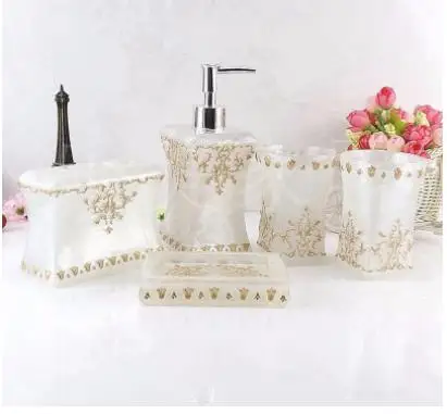 Beautiful butterfly  floral 5PCS Resin Bathroom Accessories Set Soap Dispenser/Toothbrush Holder/Tumbler/Soap Dish white