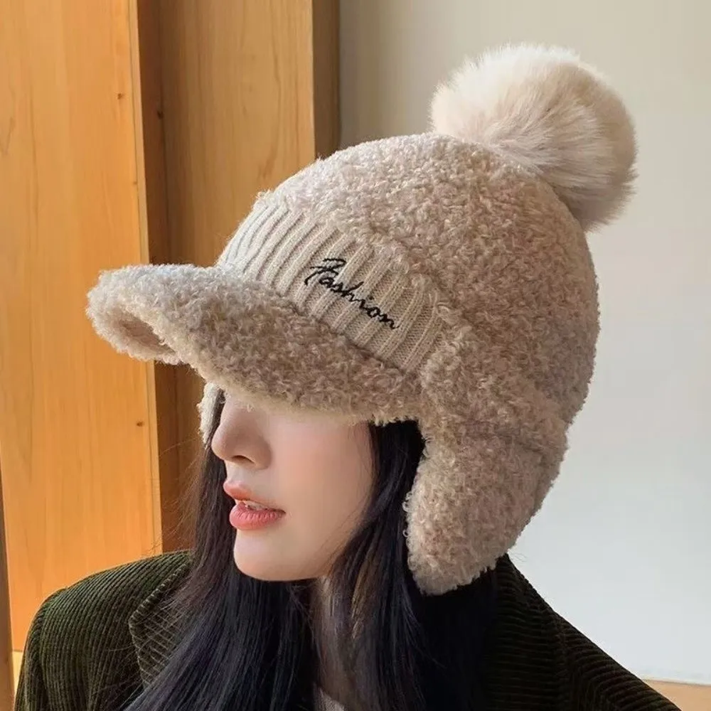 

Cute Solid Color Warm Earmuffs Cap Thermal Windproof Knitted Baseball Cap Versatile Thick Ear Flap Protection Hat Daily
