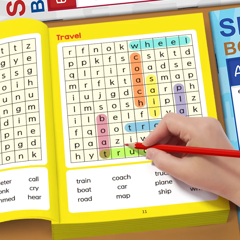 Big Word Search Spelling Activity Book for Elementary Students, Various Hidden New Word Puzzle Pages, Fun Classroom Learning  ﻿