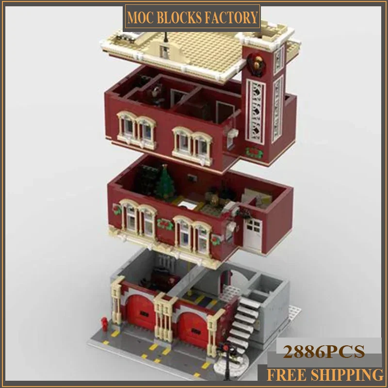 

Модель Urban Street View Moc Building Bricks Зимняя пожарная станция Технология Модульные блоки Подарки Рождественские игрушки Наборы «сделай сам» Сборка