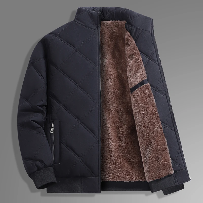 

Men Thermal Parkas Coats Winter Warm Stand Collar Windproof Trendy Versatile Business Cotton-Padded Windbreaker Plush Jackets