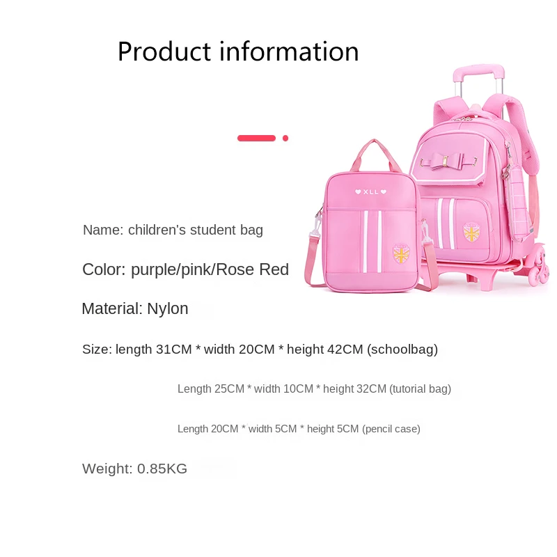 Children School bag set with Wheels Students Backpack School Trolley Bag School Rolling Wheeled Backpack For Girls