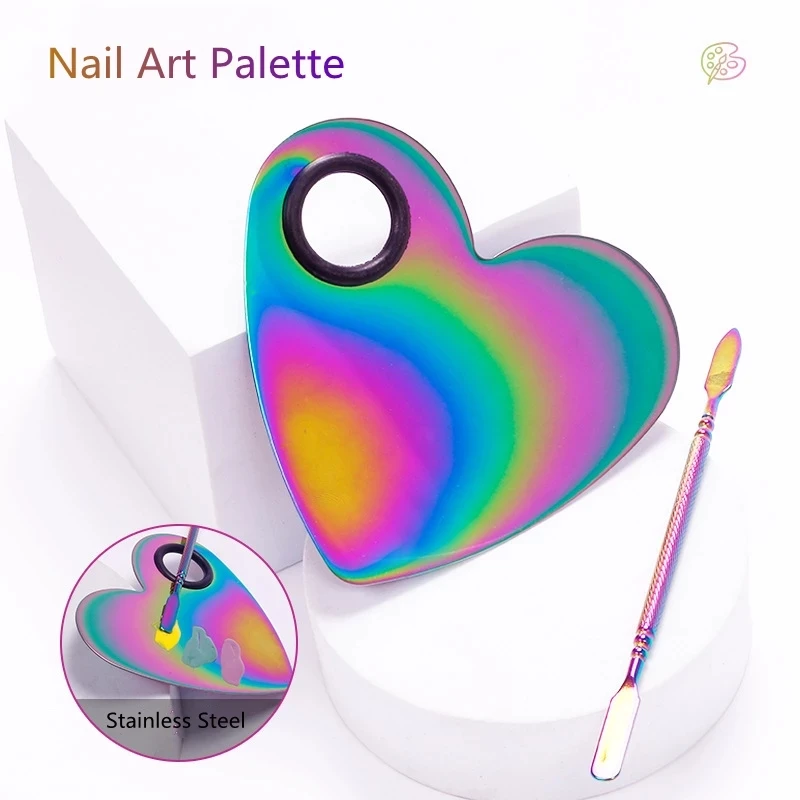 Palette à ongles multifonction en acier inoxydable coloré, 1 ensemble, avec spatule, bâton, plaque de mélange, fond de teint, mélangeur de fard à paupières